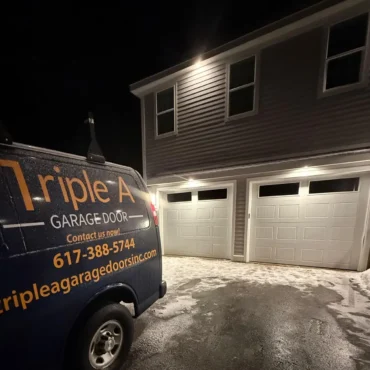 Triple A Garage Door Van At Night After Emergency Garage Door Repair In Waltham Ma