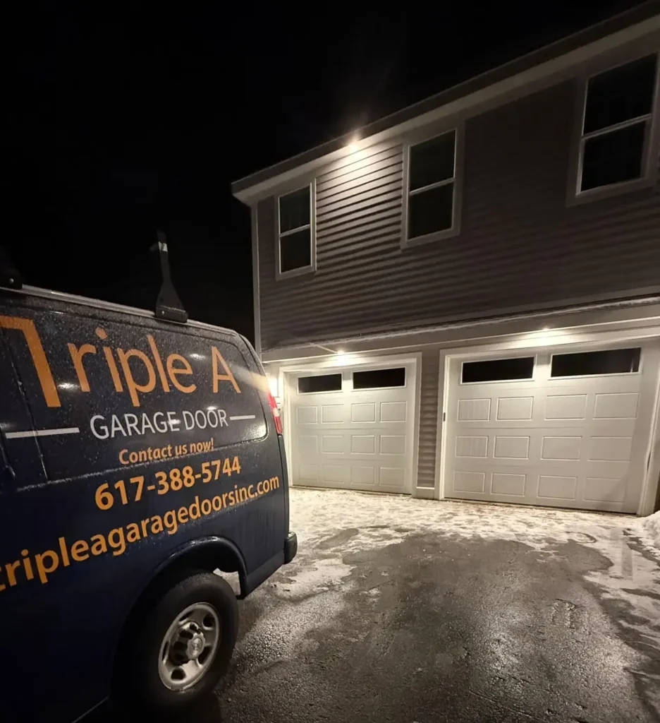 Triple A Garage Door Van At Night After Emergency Garage Door Repair In Waltham Ma