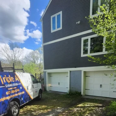 Residential garage door installation with decorative windows – Triple A Garage Door MA