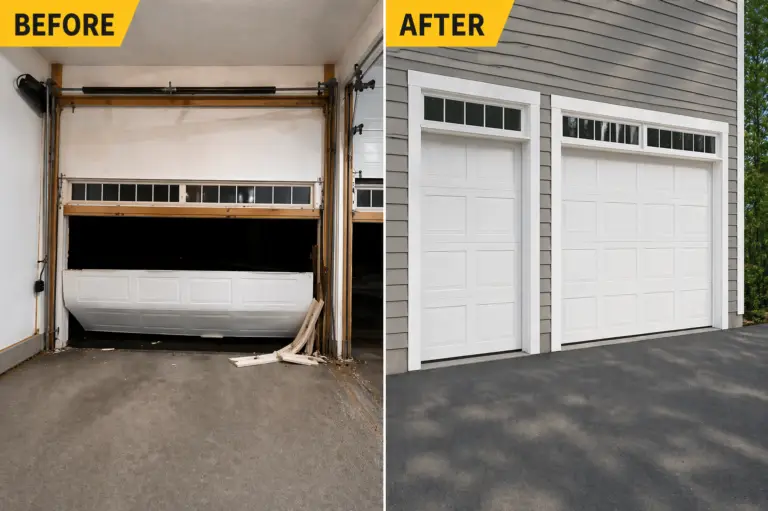 Blog 8 Before And After Garage Door Replacement After Accident Damage Completed By Triple A Garage Doors In Massachusetts