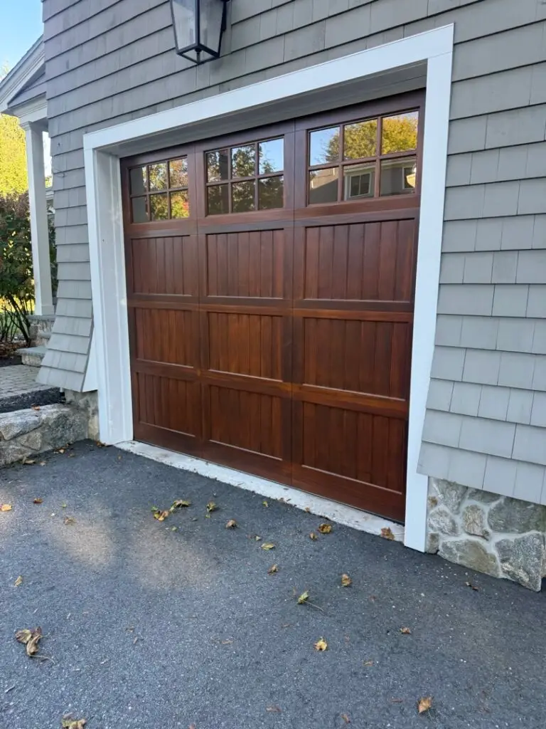 Brown Wood Garage Door With Upper Windows At A Lexington Massachusetts Home
